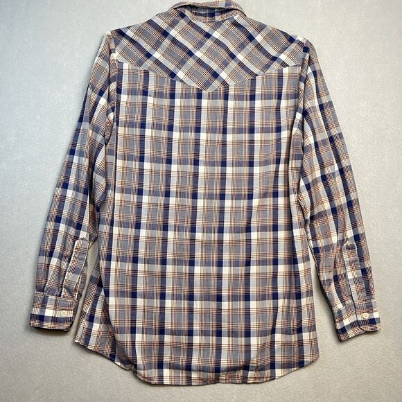 VTG Soft Levi's Men's M‎ Pearl Snap Long Sleeve Blue Plaid Check Western Shirt - Picture 4 of 7